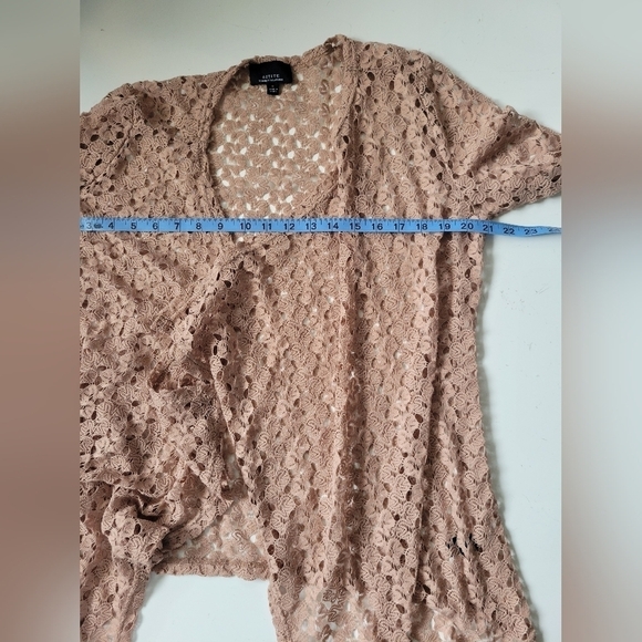 Active Crochet Waterfall Open-Front Cardigan Tan Small - Picture 4 of 6